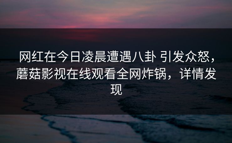 网红在今日凌晨遭遇八卦 引发众怒，蘑菇影视在线观看全网炸锅，详情发现